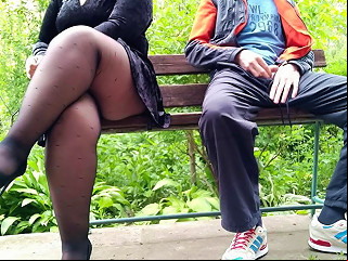 Unfamiliar Milf In Pantyhose Jerked Off My Cock In The Park On A Bench